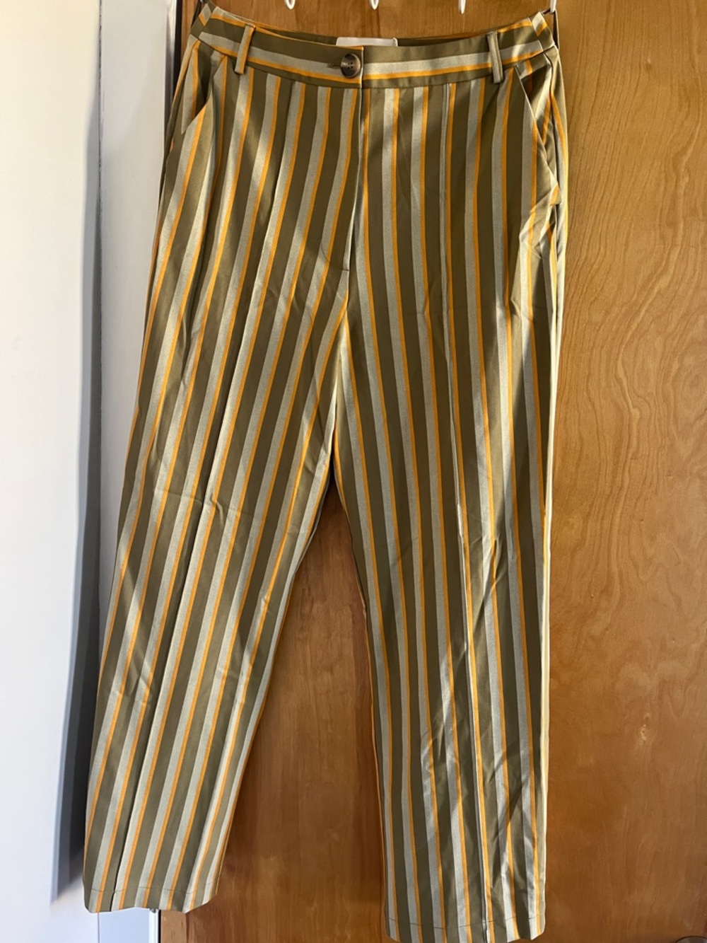 Vertical Stripe Olive & Mustard Tailored Trousers